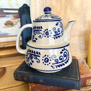 Vintage Cairem Pottery Stoneware Salt Glazed Teapot Blue & Grey Cottagecore
